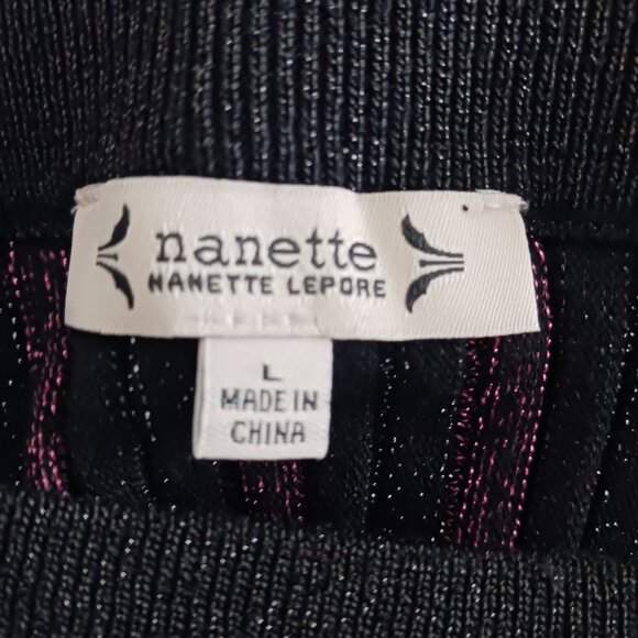 Nannette Lapore NWT Knit Pleated Sparkle Midi Skirt, Lerouge/Silver/Black, Large - Picture 2 of 16